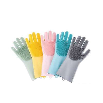 Hot Sale Household New Design Insulated Scrubber Sponge Brush Silicone Gloves With Wash Scrubber For Kitchen