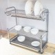 Large Capacity Kitchen Plate Dish Drying Rack / Metal Stainless Steel 3 Tier Dish Drainer Rack