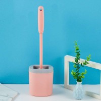 Pink Toilet Brush Holder Set Silicone Bathroom Toilet Bowl Brush Set No Scratch Soft Toilet Cleaner Brush